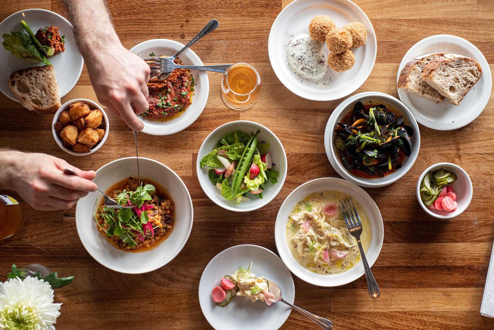 a few plates of food on a table
